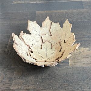 Handmade signed Leaf Shaped Pottery Bowl